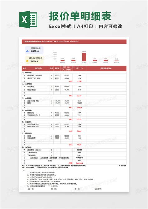 装修费用报价明细表excel模板下载熊猫办公