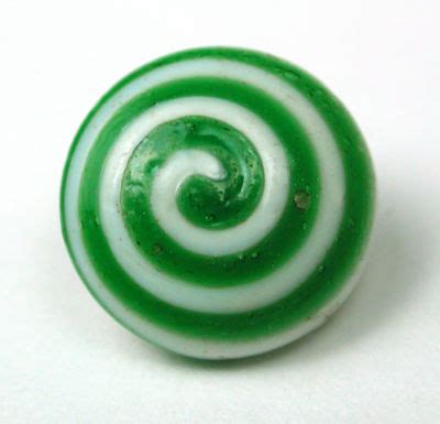 Antique Charmstring Glass Button Spiral Green Overlay On Milk Swirl