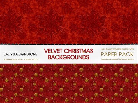 Velvet Christmas Digital Paper Seamless Patterns With Gold Etsy