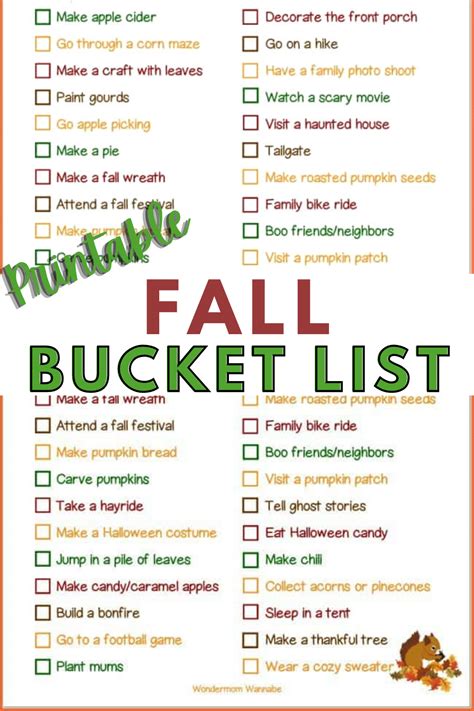 Fall Bucket List Free Printable