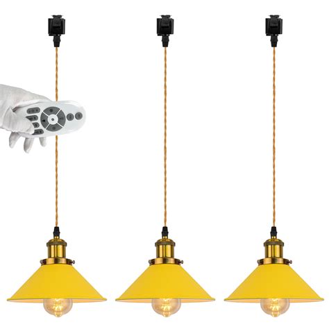 FSLiving J Type Track Pendant Light With Yellow Metal Cone Shade Nordic