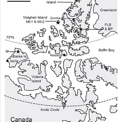 | A map of the Canadian High Arctic showing the modern locations of the ...