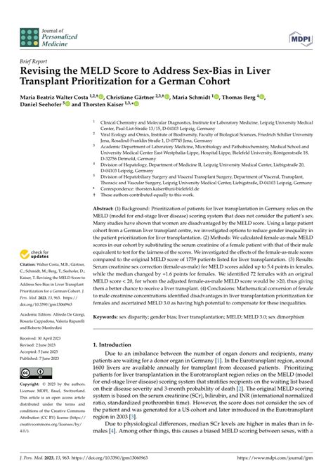 Pdf Revising The Meld Score To Address Sex Bias In Liver Transplant Prioritization For A