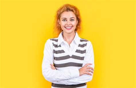 Premium Photo Happy Woman Portrait Isolated On Yellow Background