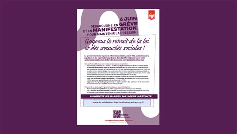 Tract Cgt Pour Appeler à La Grève Et à La Manifestation Le 6 Juin Cgt