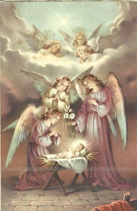 an angel painting with three angels in the background