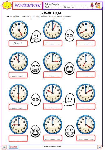 S N F Matematik Zaman L Me Ve Saat Etkinli I Meb Ders