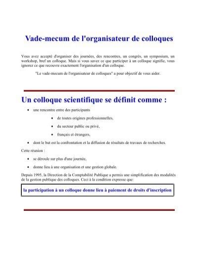 Guide Pour Faciliter L Organisation D Un Colloque