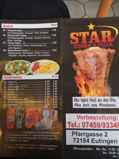 Speisekarte Von Star D Ner Pizza Eutingen Im G U