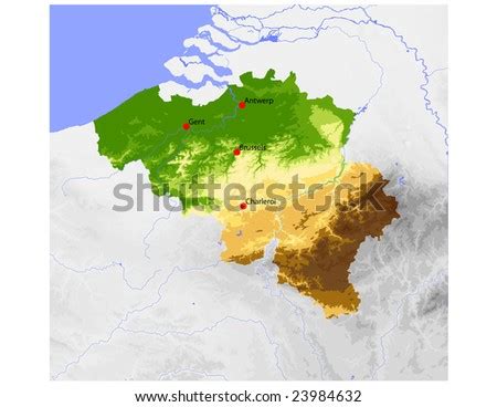 Belgium. Physical Vector Map, Colored According To Elevation, With ...