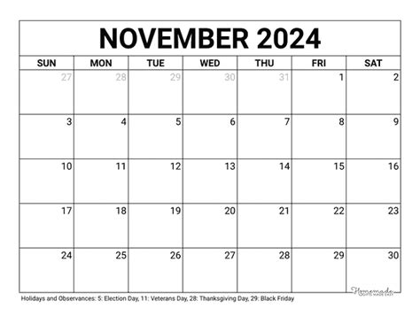 Printable Calendar November 2025 Homemade Gifts Free - Trude Hortense