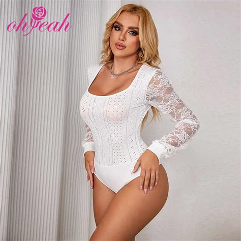 Sexy Bodysuits By Ohyeah White Long Sleeve Mesh Lingerie