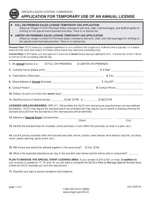 Fillable Online Oregon APPLICATION FOR TEMPORARY USE OF AN ANNUAL