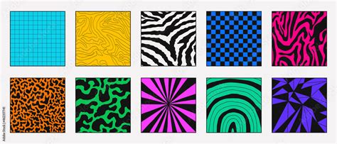 Set of Cool Trendy 90s Patterns Vector Design. Colorful Bright Backgrounds Retro Design. Stock ...