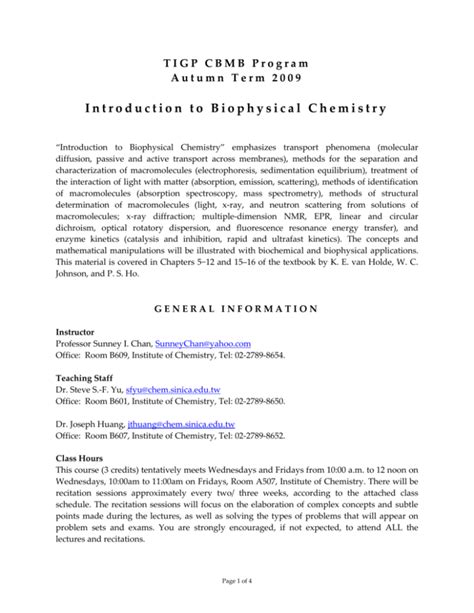 Introduction to Biophysical Chemistry