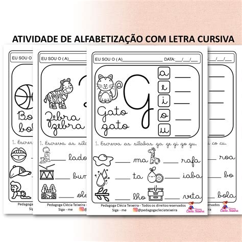 Atividade De Alfabetização Com Letra Cursiva Clécia Teixeira Letra Cursiva Atividades Com