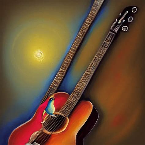 A Painting Of A Bird With A Guitar A Digital Painting Stable