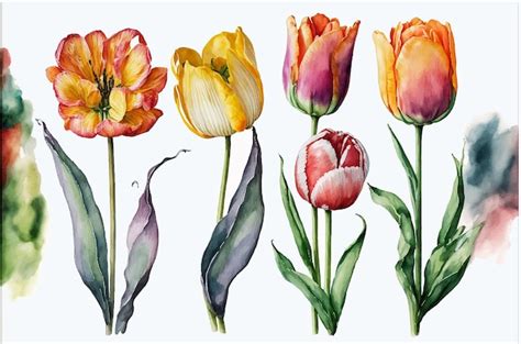 Premium Vector Hand Painted Watercolor Tulips On White Background