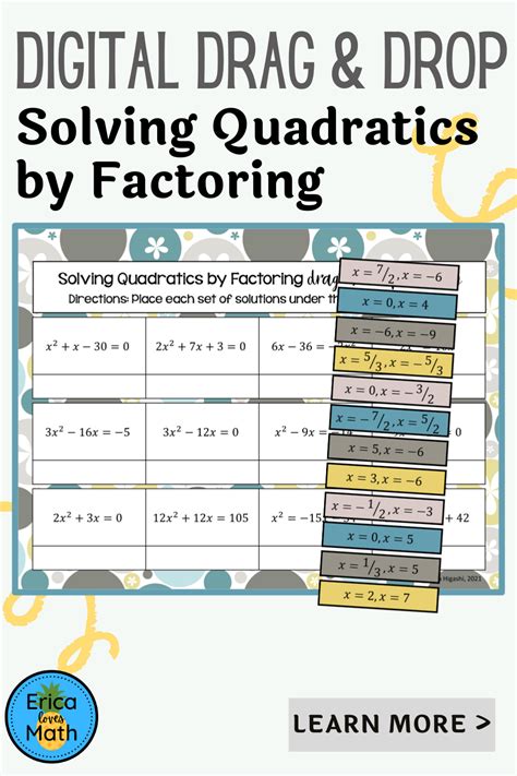 Solving Quadratic Equations By Factoring Digital Activity Drag Drop