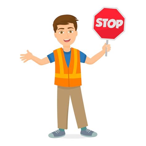 Man Holding Stop Sign Premium Vector