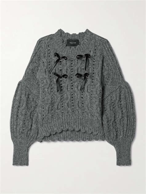 Simone Rocha Bow Embellished Cable Knit Alpaca Blend Sweater Net A Porter