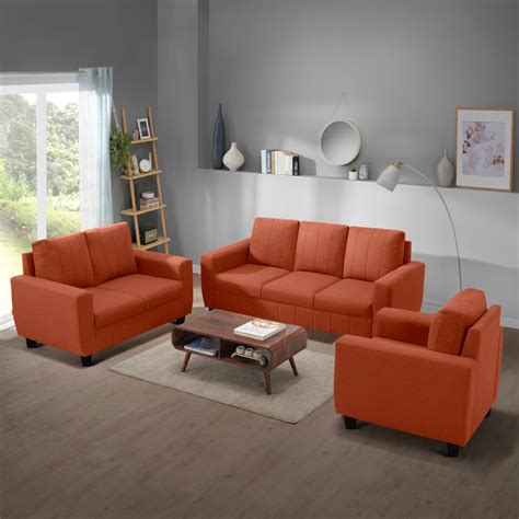 Buy Sofa Bae - 3, 2, & 1 Seater Orange Color Sofa Set Online In India ...