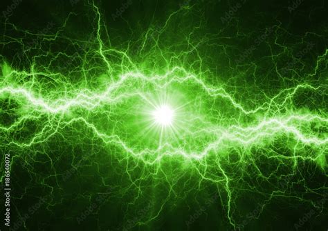 Green Power Lightning Bolt Plasma And Electric Power Background Stock