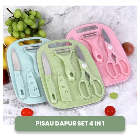 Jual PISAU SET TALENAN GUNTING 4IN1 STAINLESS PISAU SET DAPUR 4 IN 1