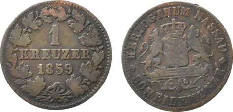 Deutschland 1 Kreuzer 1859 Nassau Adolph 1839 1866 Ss MA Shops