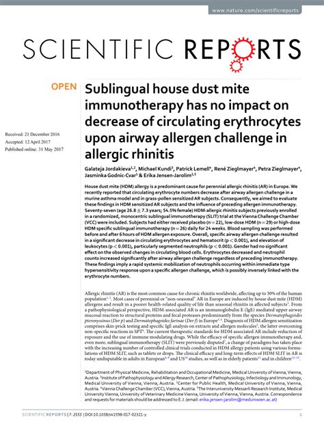 Pdf Sublingual House Dust Mite Immunotherapy Has No Impact On