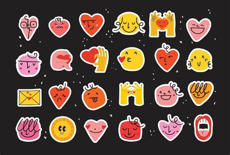 Premium Vector Groovy Lovely Hearts Stickers Love Concept Happy