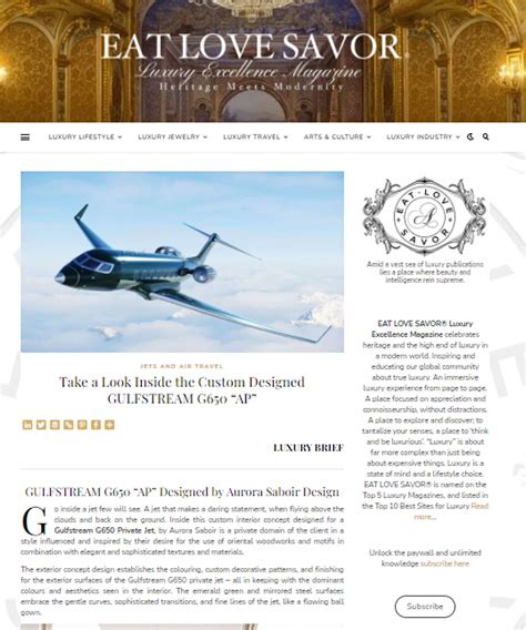 Gulfstream G650 Ap Luxury Interor Concept Design By Aurora Saboir Featured In Eat Love Savor