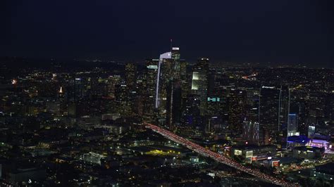 76k Stock Footage Aerial Video Of Skyscrapers And Heavy Traffic On The