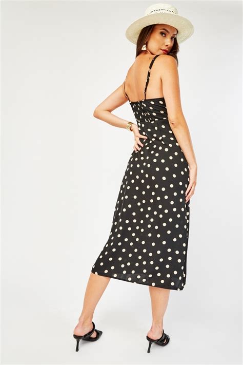 Cut Out Polka Dot Bodycon Dress Black Cream Just