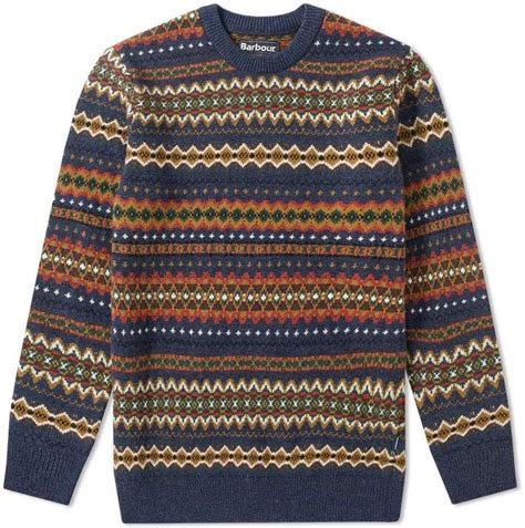 Barbour Case Fair Isle Crew Knit Navy Marl END JP Sweater