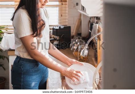 Asian Maid Housewife Washing Cleaning Dishes Stock Photo Edit Now