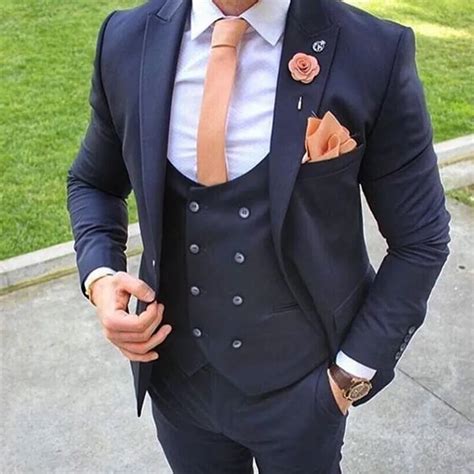 Latest Coat Pant Designs Navy Blue Men Suit Formal Wedding Blazer