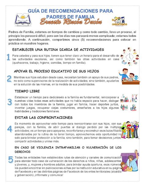 RECOMENDACIONES PARA PADRES DE FAMILIA