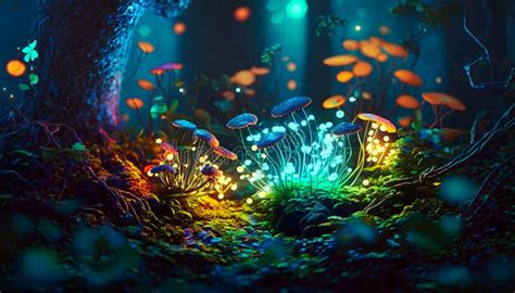 Fantasy Forest At Night Magic Lights And Fireflies Generative Ai Stock