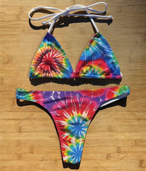 Swimwear Bikini 1 Or 2 Piece Set Tie Dye Thong Cheeky Full Coverage Triangle String Tie