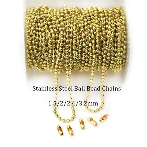 3Meters Stainless Steel Ball Bead Chains Gold Plated Beaded Chains For