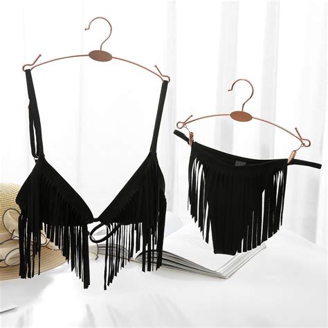 Fashion Two Piece Low Waist Tassels Bikini Strap Beautiful Woman Bikini