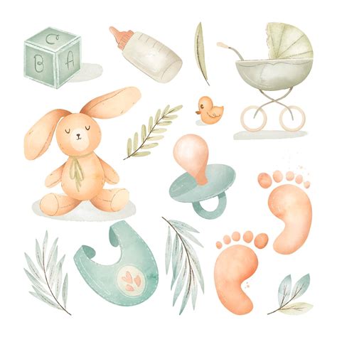 Premium Vector Watercolor Baby Stuff Collection