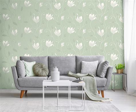 M Synergy Light Green Floral Wallpaper By Fine D Cor