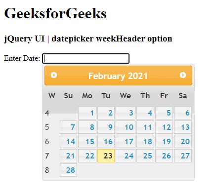 Jquery Ui Datepicker Weekheader