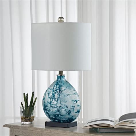 Reviews For Maxax Denver In Bedside Blue Glass Table Lamp With