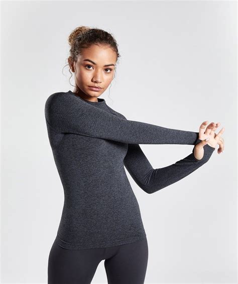 Gymshark Vital Seamless Long Sleeve Top Black Marl 1 Long Sleeve