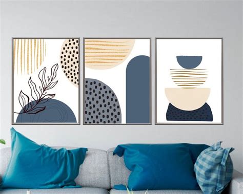 Boho Art Set Of 3 Prints Boho Wall Art Blue Grey Abstract Gallery