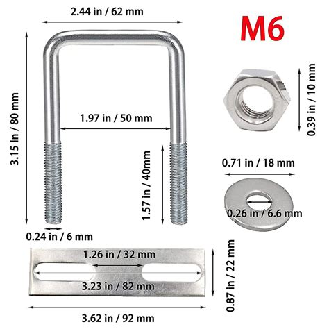 4 Pieces U Bolts M6 U Bolt 80 X 50mm Stainless Steel U Bolt With Nut