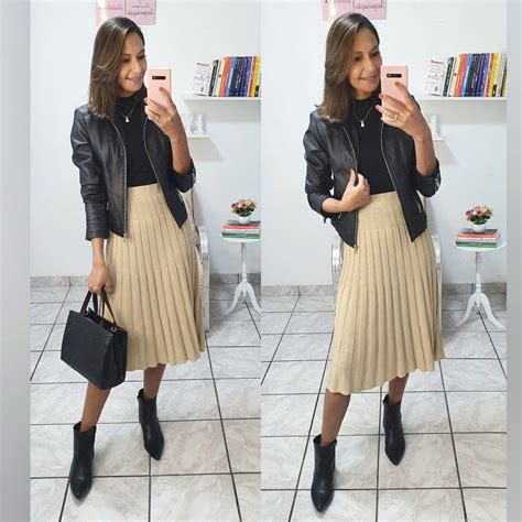 Looks Saia Midi Com Bota - Saia midi com bota e jaqueta de couro. | Looks evangélicos, Looks, Moda ...